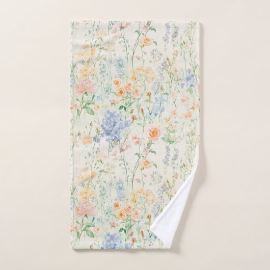 Pastel Blauw Roze Groene Waterverf Wildflowers Bad Handdoek (Handdoek)