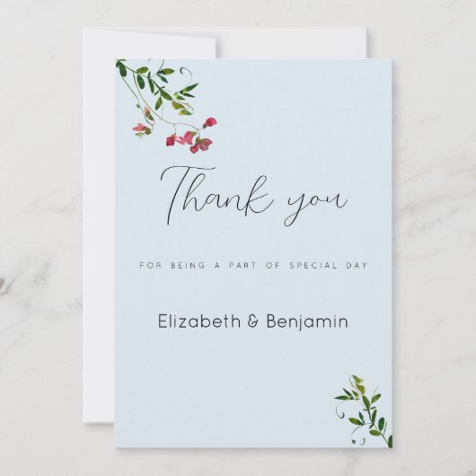 Pastel blauw roze rood groen bloemen Dank u Kaart (Voorkant)