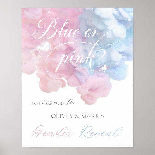 Pastel Blauw Roze Rook Geslacht onthullen Welkomst Poster (Voorkant)
