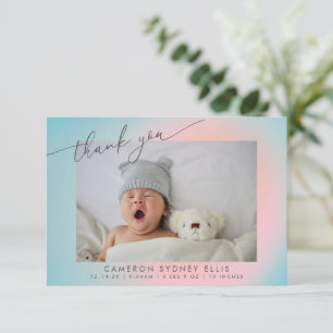 Pastel blauw roze verloop script baby geboorte fot bedankkaart
