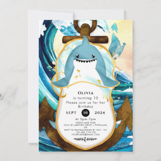 Pastel Blauw Whimsical Shark Verjaardag Kaart