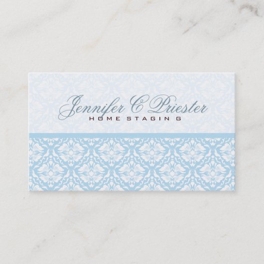 Pastel Blauw & Wit  Bloemen Damasks Visitekaartje (Voorkant)
