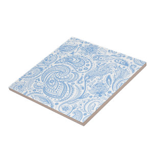Pastel Blauw & Wit Bloemen Paisley Patroon Tegeltje