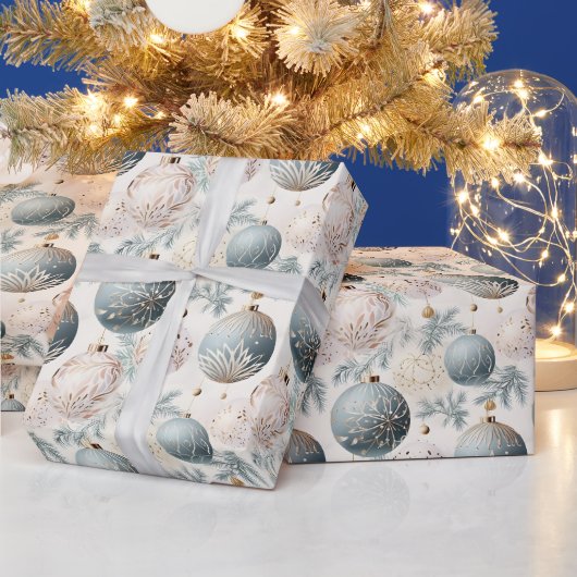 Pastel Blauw & Wit Kerstboom Decoraties Cadeaupapier (Feestdagen)