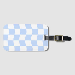 Pastel blauw wit retro dambordpatroon bagagelabel