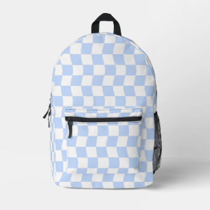 Pastel blauw wit retro dambordpatroon bedrukte rugzak