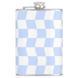 Pastel blauw wit retro dambordpatroon heupfles