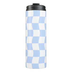 Pastel blauw wit retro dambordpatroon thermosbeker