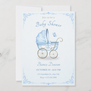 Pastel blauw zacht baby kinderwagen baby shower kaart
