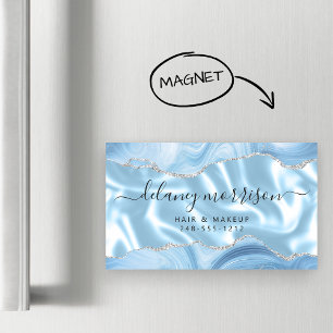 Pastel Blauwe Agate Zilveren Glitter Luxe Magnetisch Visitekaartje