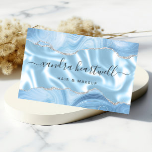 Pastel Blauwe Agaten Zilveren Glitter Luxe Visitekaartjes