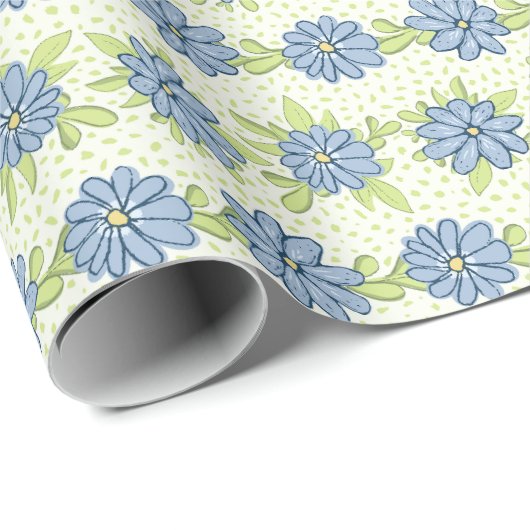 Pastel Blauwe Bloemen Bloemen Floral Spring Cadeaupapier (Rol Hoek)
