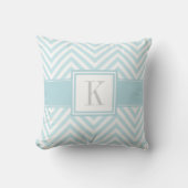 Pastel Blauwe Chevron Stripes met uw Monogram Kussen (Voorkant)