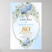 Pastel blauwe hortensia's gouden accent 80ste verj poster (Voorkant)