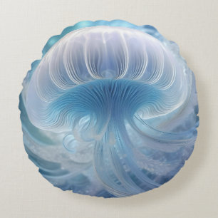 Pastel blauwe kwal fractal kunst onder het Zee, Rond Kussen