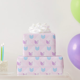 Pastel Blauwe Paarse Tulpen & Elegant Geometrisch  Cadeaupapier