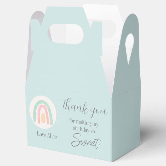 Pastel blauwe regenboog 1e verjaardag dank u bedankdoosjes (Geopend)