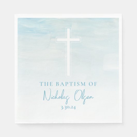 Pastel Blauwe Waterverf Dopen servetten (Voorkant)