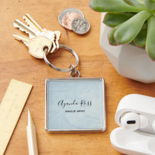 Pastel blauwe waterverf marmer sleutelhanger