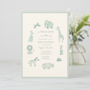 Pastel Blauwe Waterverf Safari Dieren Baby Shower Kaart