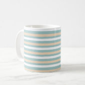 Pastel blauwe, witte en blush strepen koffiemok (Voorkant links)