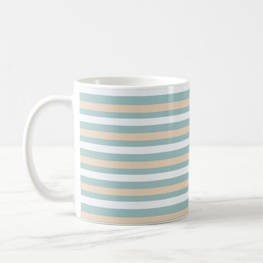 Pastel blauwe, witte en blush strepen koffiemok (Links)