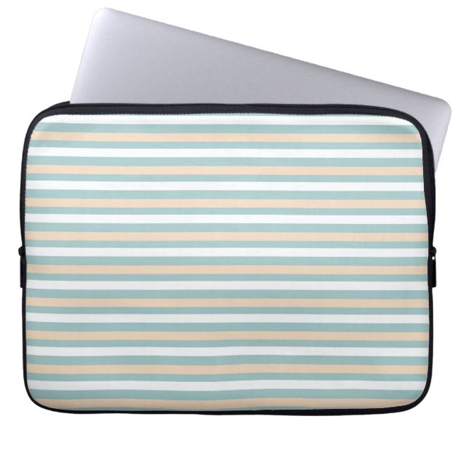 Pastel blauwe, witte en blush strepen laptop sleeve (Voorkant)