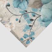 Pastel Blauwgroen & Blauwe Waterverf Bloemen Tissu Tissuepapier (Detail)