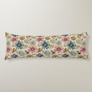 Pastel Blauwgroen en Mauve Flowers Modern Lichaamskussen