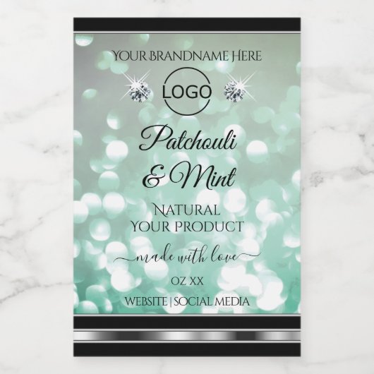 Pastel Blauwgroen Glitter Product Labels diamanten Voedselcontainer Etiket (Enkel label)