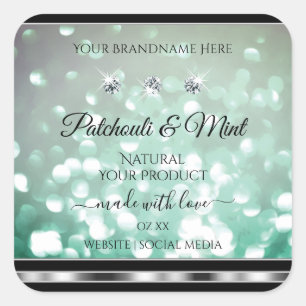 Pastel Blauwgroen Glitter Product Labels met diama