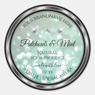 Pastel Blauwgroen Glitter Product Labels met diama