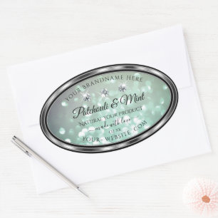 Pastel Blauwgroen Glitter Product Labels met diama