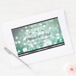 Pastel Blauwgroen Glitter Product Labels met diama