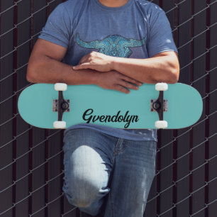 Pastel Blauwgroen kalligrafie naam   Klassiek Tren Skateboard
