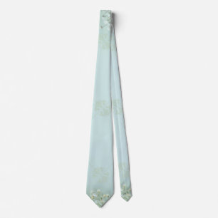 Pastel Blauwgroen Witte Bloemen Stropdas