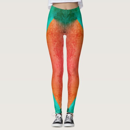 Pastel Bleek Turquoise Coral Abstract Art Leggings (Voorkant)