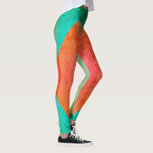 Pastel Bleek Turquoise Coral Abstract Art Leggings