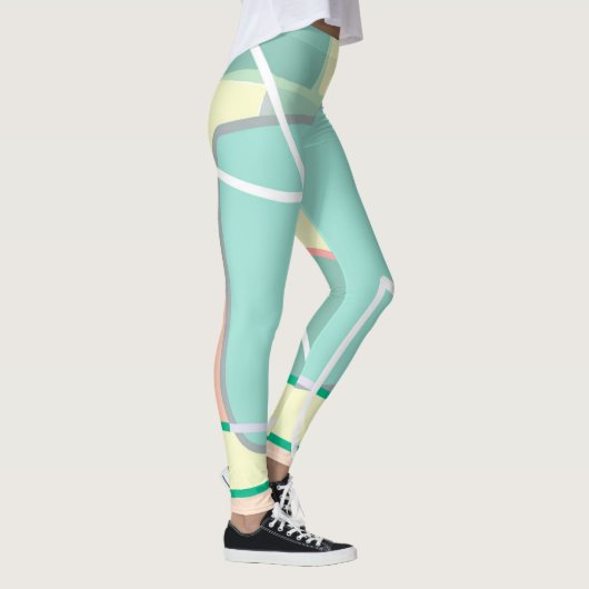 Pastel Bleek Turquoise Pink Abstracte Art Leggings (Rechts)
