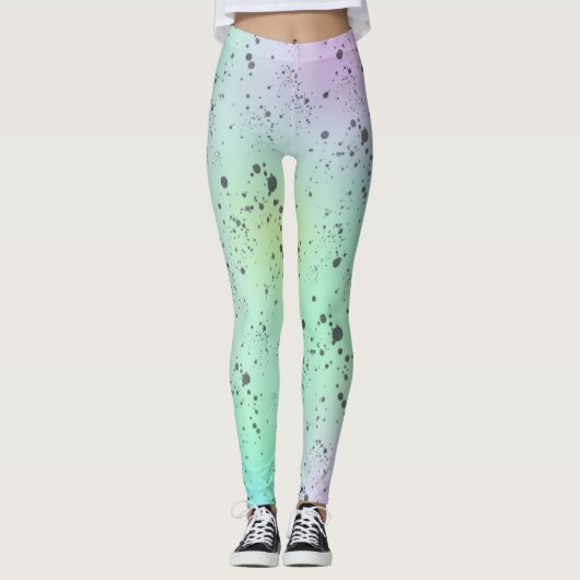 Pastel Bleek Turquoise Roze Abstracte kunstgrijze  Leggings (Voorkant)