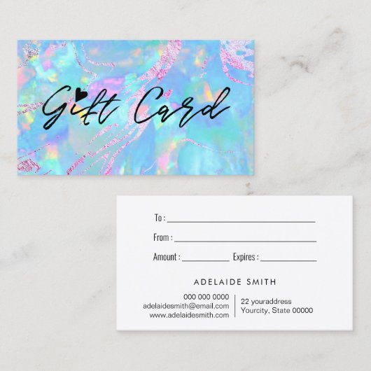 pastel bleu opal texture certificat cadeau (Devant / Derrière)