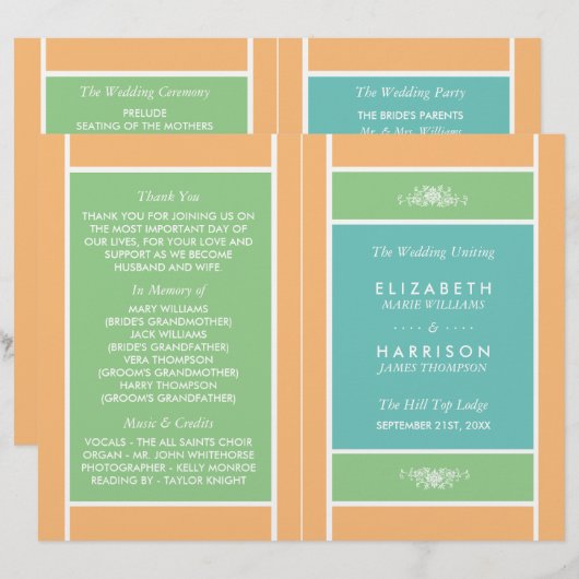 Pastel Block - Tropische Colors Wedding Programme (Voorkant / Achterkant)