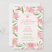 Pastel bloeiende bloem lelie roze groene verjaarda kaart (Voorkant)