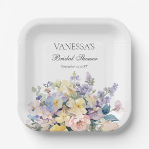 PASTEL BLOEIENDE WILDE BLOEMEN BRUIDS MONOGRAM PAPIEREN BORDJE