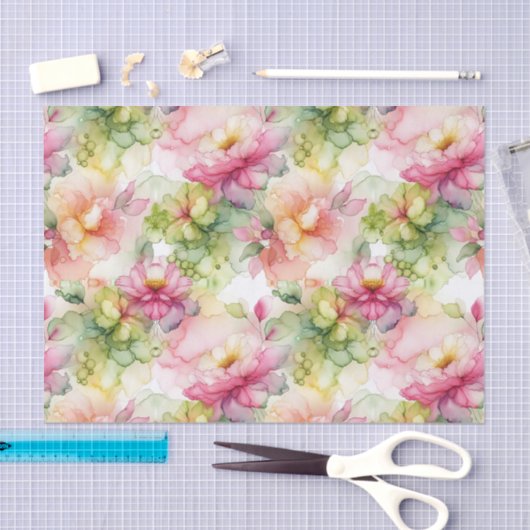 Pastel Bloem Alcohol Inkt Illustratie Grote Print Tissuepapier (Craft)