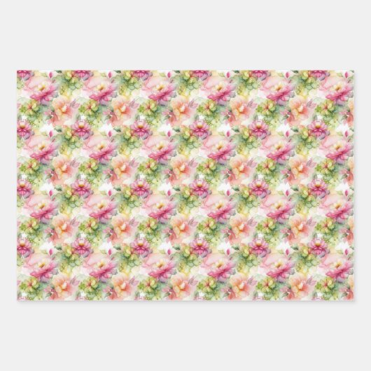 Pastel Bloem Alcohol Inkt Illustratie Kleine Print Inpakpapier Vel (Voorkant 2)