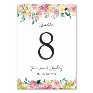Pastel Bloem Bruiloft Tafel Nummerkaart Kaart