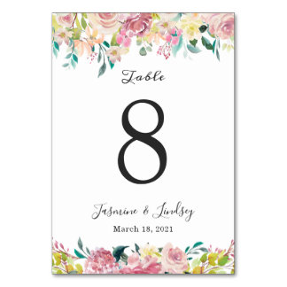 Pastel Bloem Bruiloft Tafel Nummerkaart Kaart