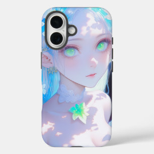Pastel Bloem Elf met lichtgevende groene ogen iPhone 16 Hoesje
