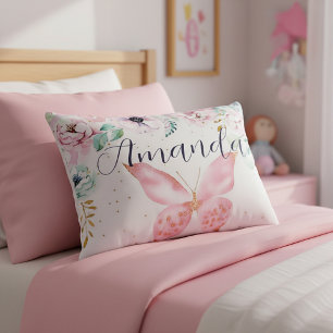 Pastel bloem en vlinder gepersonaliseerd accent kussen